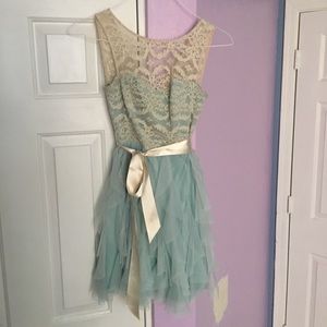 Light Blue and Cream Lace Homecoming Dress
